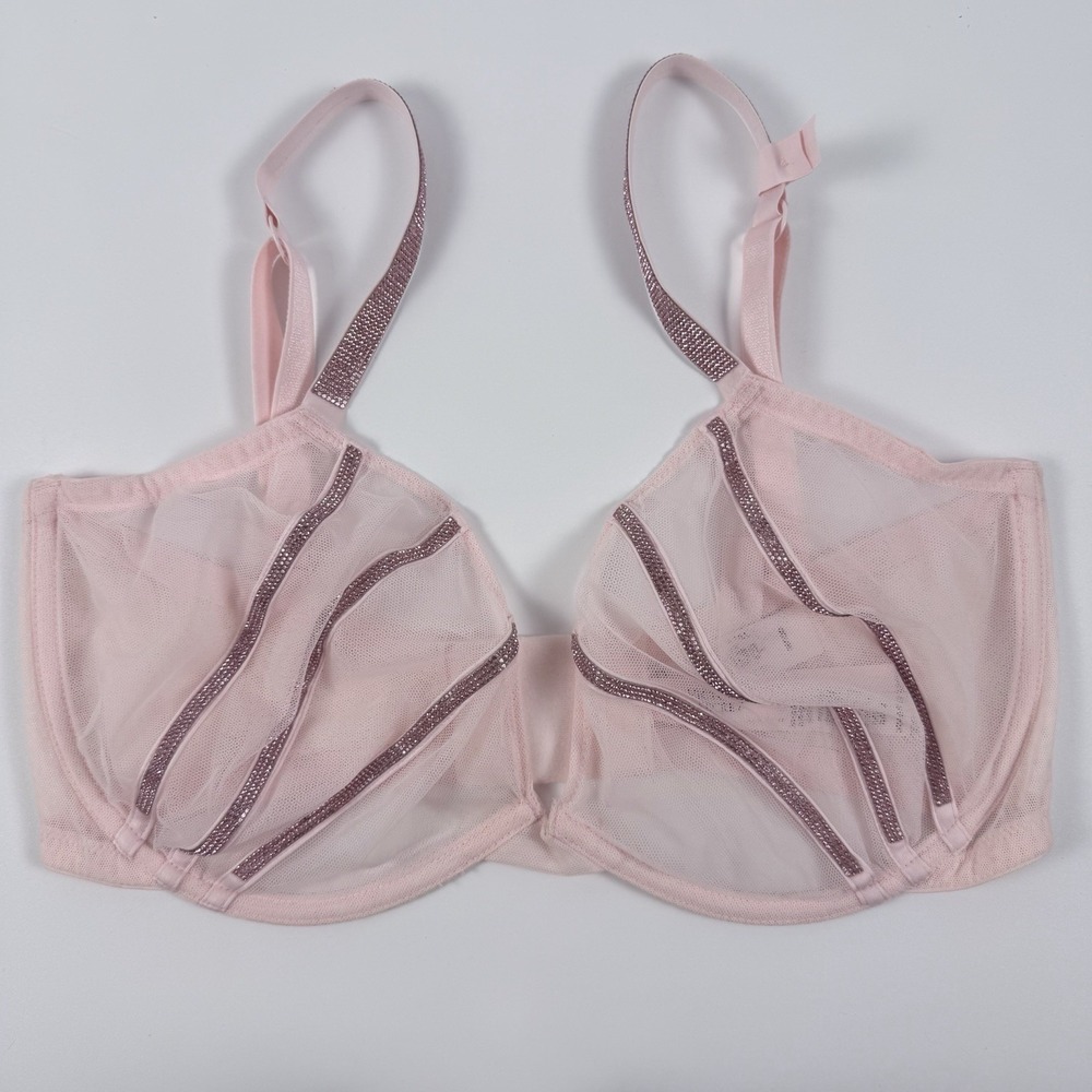 Victoria's Secret Very Sexy Shine Strap Mesh Demi Low Cut Bra 36DDD Pink NWT